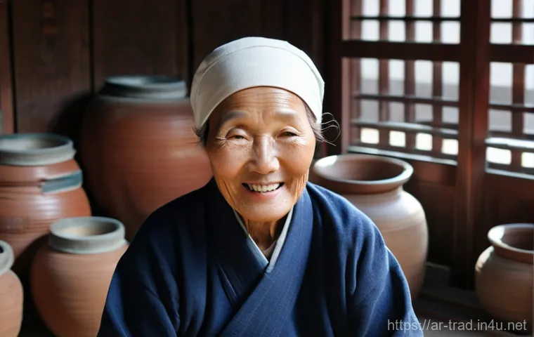 된장의 역사 - **A Traditional Doenjang Artisan's Craft:** A serene, close-up portrait of an elderly Korean wom...