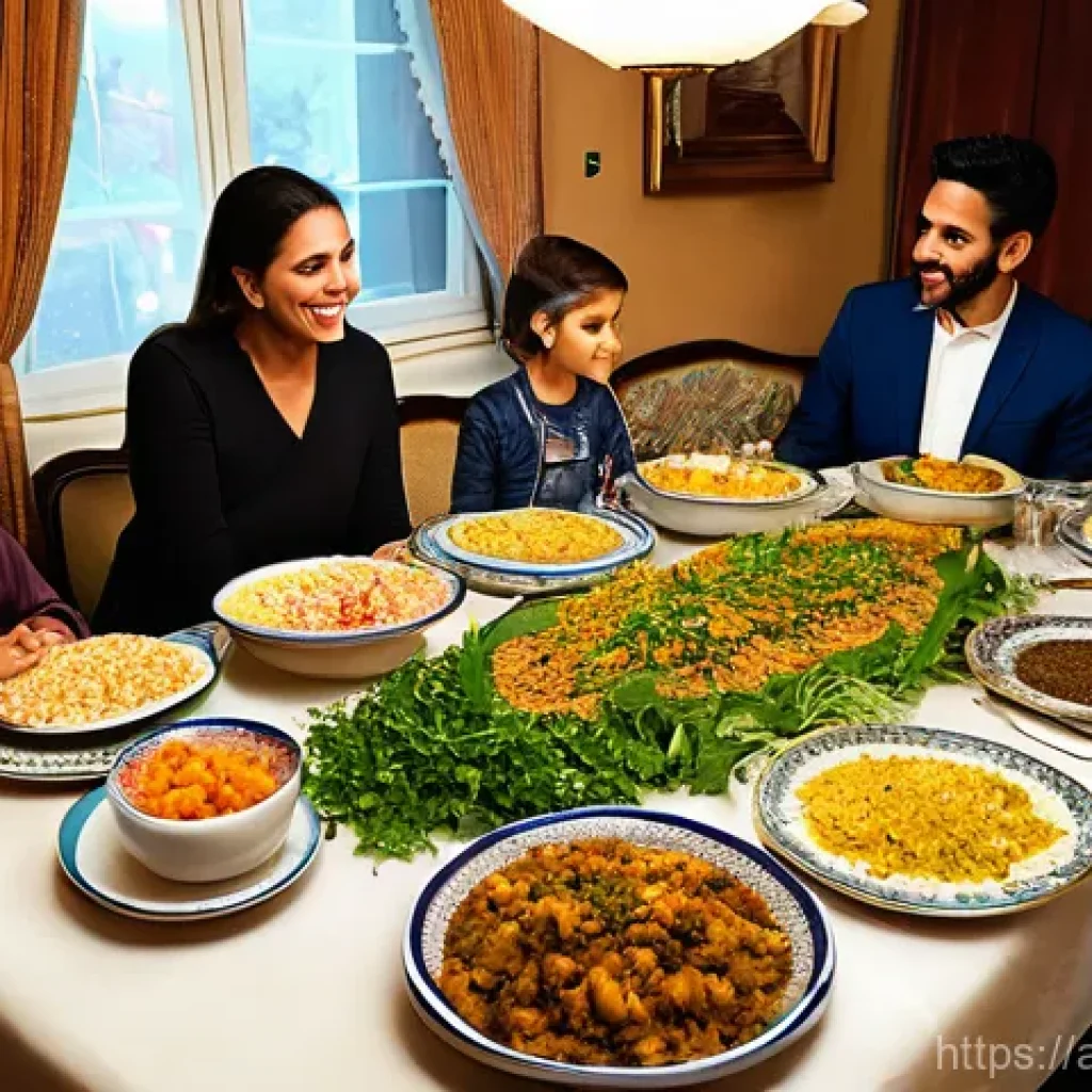 재래식푸드의 장점 - **Prompt:** A heartwarming scene of a multi-generational Middle Eastern family gathered around a lar...