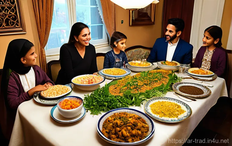 재래식푸드의 장점 - **Prompt:** A heartwarming scene of a multi-generational Middle Eastern family gathered around a lar...