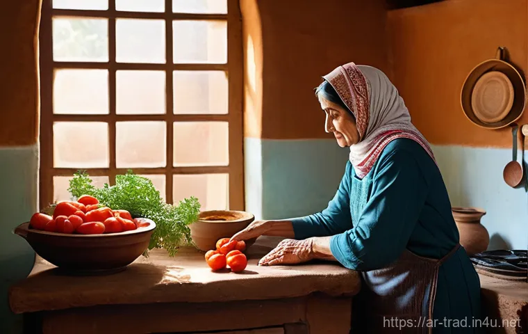재래식푸드의 장점 - **Prompt:** A heartwarming scene of a multi-generational Middle Eastern family gathered around a lar...