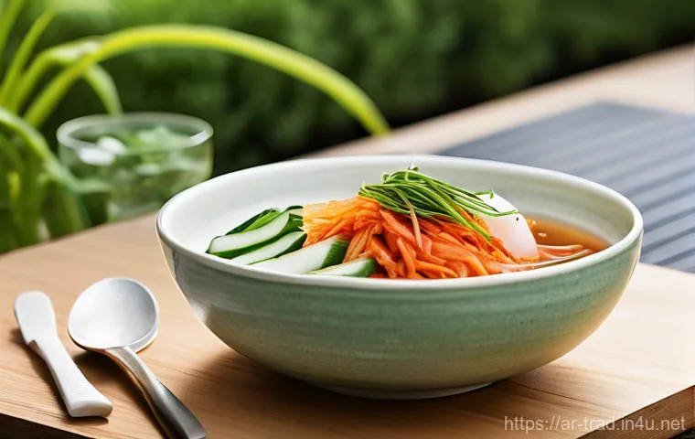 전통김치의 종류 - **Prompt 1: A Refreshing Summer Kimchi Spread** A bright, clean, and inviting outdoor patio sett...