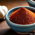 전통 장류 - A vibrant Korean kitchen scene featuring a rustic wooden table with traditional Korean spices promin...